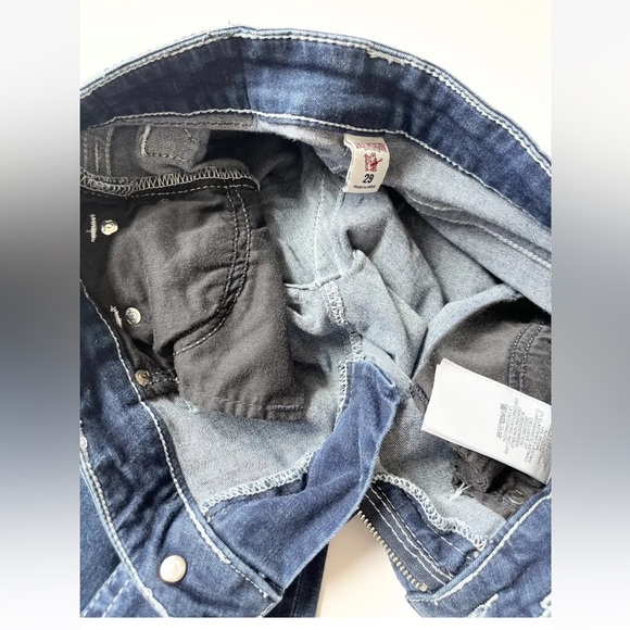 True Religion 29 Super Skinny Jeans Dark Wash Blue Distressed Mid Rise Logo - Picture 12 of 14